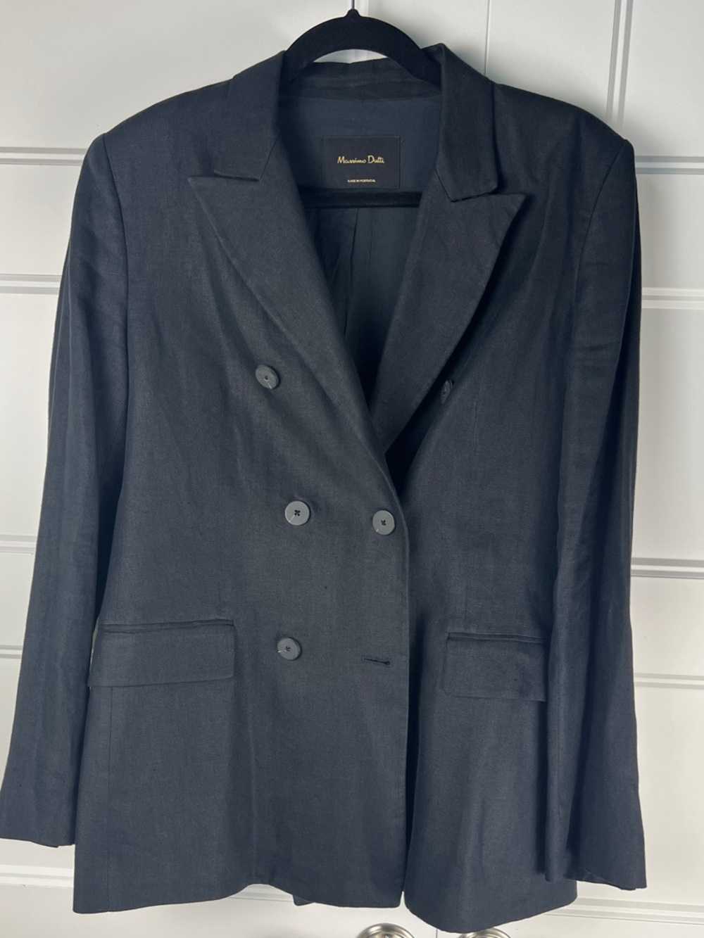 Massimo Dutti Black Double-Breasted 100% linen Italian fabric Blazer Jacket